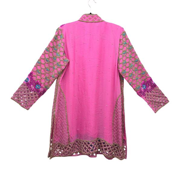 Indian Bridal Kaftan Pink Gold Beaded Rhinestone Mermaid Fairy Boho Maximalist - Picture 2 of 10